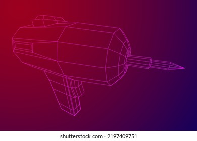 Drill electric device for the home repair. Household instrument. Wireframe low poly mesh vector illustration.