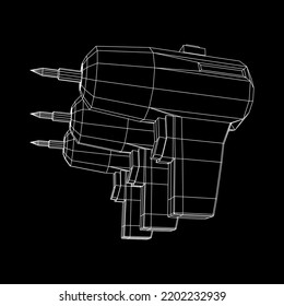 Drill electric device for the home repair. Household instrument. Wireframe low poly mesh vector illustration.
