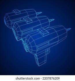 Drill electric device for the home repair. Household instrument. Wireframe low poly mesh vector illustration.