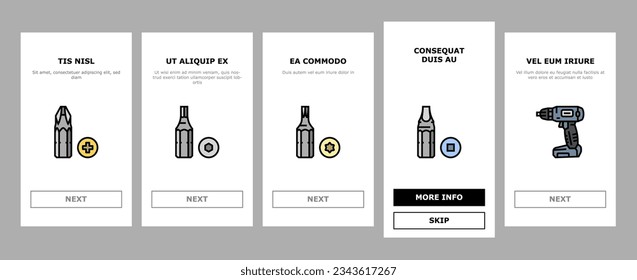 drill equipment construction onboarding mobile vector. machine power, industry work, industrial tool, drilling electric technology, repair drill equipment construction illustrations