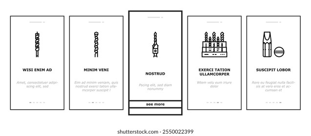 drill equipment construction onboarding mobile vector. machine power, industry work, industrial tool, drilling electric technology, repair drill equipment construction illustrations