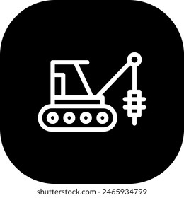 Drill excavator construction machinery with black filled line outline style. machine, construction, industry, industrial, equipment, excavator, engineering. Vector illustration