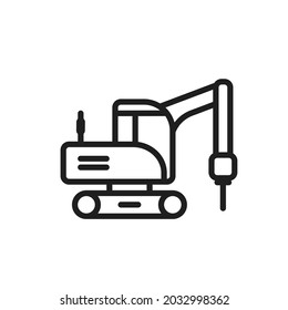 drill excavator line icon. heavy construction machinery. isolated vector image in simple style