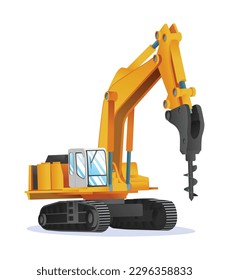 Drill excavator vector illustration. Heavy machinery construction vehicle isolated on white background