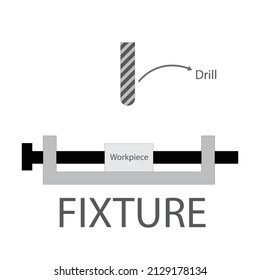 A drill fixture clamping a workpiece - Manufacturing Illustration - vector 