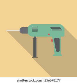 Drill flat icon with long shadow