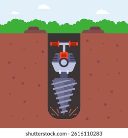 to drill the ground with a drill. flat illustration.