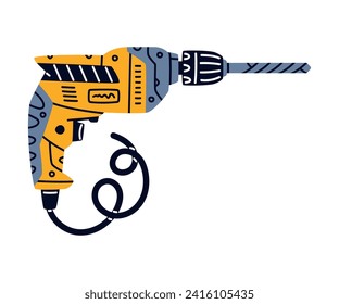 Drill with Handle as Construction Tool Vector Illustration