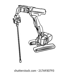 drill, heavy machinery in line art - vector
