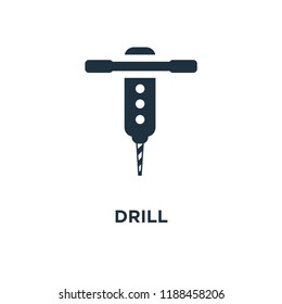 Drill icon. Black filled vector illustration. Drill symbol on white background. Can be used in web and mobile.