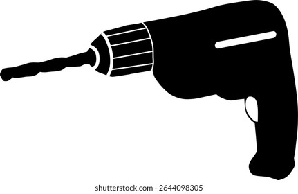 Drill Icon in Black – Flat Design Symbol for Tools, Construction, and DIY Projects