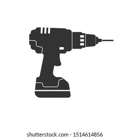 Drill icon black flat style design. Vector graphic illustration. 
on white background