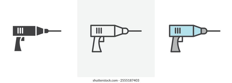 Drill icon collection in black and colored style.
