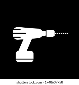 Icono de taladro en estilo plano sobre negro. Signo de vector
