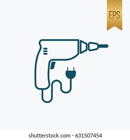 Drill Icon. Flat Vector Isolated Object Silhouette Outline Style
