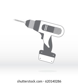 Drill icon in grey. Stock vector. Flat design.