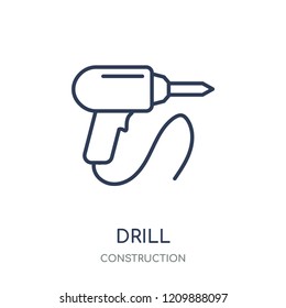 Drill icon. Drill linear symbol design from Construction collection. Simple outline element vector illustration on white background.