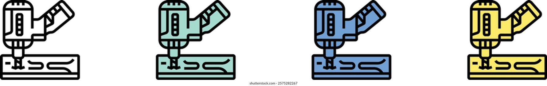 drill icon. Outline, Green, Blue and Yellow Style Design Isolated On White Background