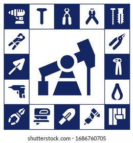 Bohrsymbol eingestellt. 17 gefüllte Bohrsymbole. Inklusive Drill, Zangen, Trowel, Pump-Jack, Gewölbe, Schraubenschraube, Freiburg, Wallpaper-Symbole