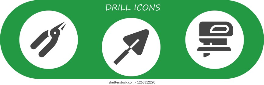  drill icon set. 3 filled drill icons. Simple modern icons about  - Pliers, Trowel, Fretsaw