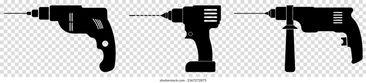Juego de iconos de taladro. Ilustración del vector aislada en fondo transparente
