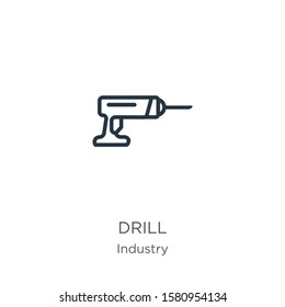 Drill icon. Thin linear drill outline icon isolated on white background from industry collection. Line vector sign, symbol for web and mobile