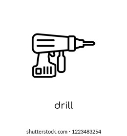 Drill icon. Trendy modern flat linear vector Drill icon on white background from thin line Construction collection, editable outline stroke vector illustration
