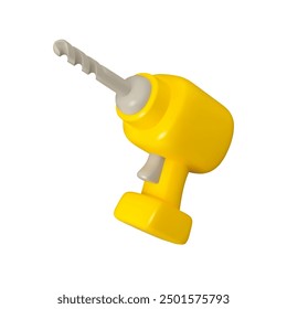 Drill icon vector 3d. Work tool cartoon illustration isolated on white background