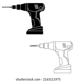 Drill-Symbol-Vektorset. Sammlung von Reparaturzeichen. Werkzeugsymbol oder -logo.