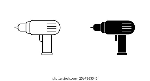 Drill icons collection in Filled flat and thin line style.