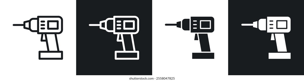 Drill icons pack in black and white filled and outlined versions.