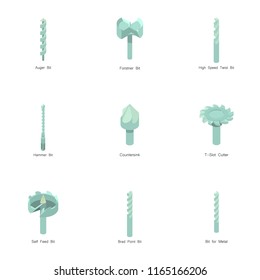 Drill icons set. Cartoon set of 9 drill vector icons for web isolated on white background