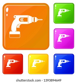 Drill icons set collection vector 6 color isolated on white background