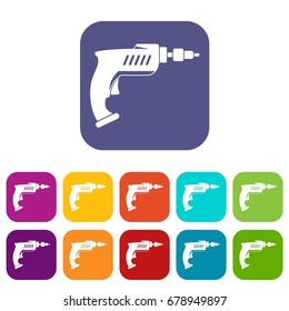 Drill icons set vector illustration in flat style In colors red, blue, green and other