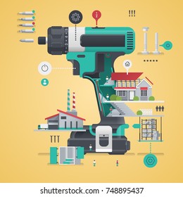 drill infographic, tool illustration