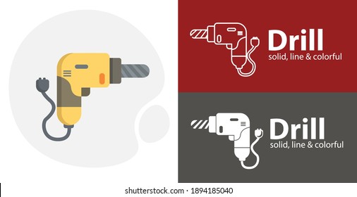 drill isolated tool flat icon with drill solid, line icons