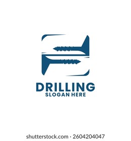 Drill with letter S logo design vector. Drilling logo design icon template
