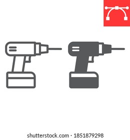 Drill line and glyph icon, construction and industry, electric drill sign vector graphics, editable stroke linear icon, eps 10