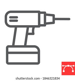 Drill line icon, construction and industry, electric drill sign vector graphics, editable stroke linear icon, eps 10