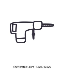 diseño de icono de estilo de línea de perforación taller de mantenimiento de obras de construcción reparación de progreso trabajo y tema industrial Ilustración de vectores
