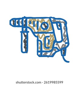 Skizzenvektor für das Doodle-Symbol der Bohrmaschine. Bohrmaschinenschild einzelne Symbolgrafik
