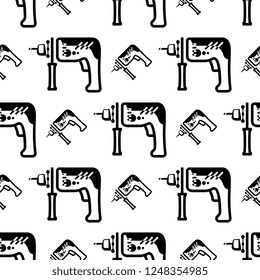Drill Machine Icon, Machine Tool Icon Seamless Pattern Vector Art Illustration