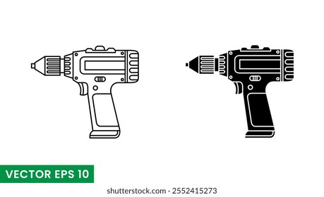 drill machine line art and glyphs vector icon isolated on white background