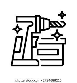 Bohrmaschinenlinien-Symbol, Umrisssymbol für Bauarbeiten, Industriebohren, Werkstattwerkzeug, Handgerät und Bohrlochperforation. Vektorsymbol.