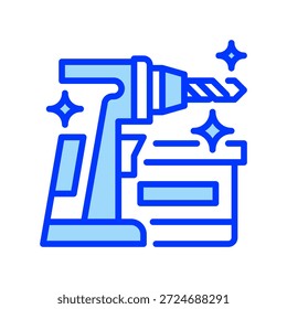 Bohrmaschinenlinien-Symbol, Umrisssymbol für Bauarbeiten, Industriebohren, Werkstattwerkzeug, Handgerät und Bohrlochperforation. Vektorsymbol.