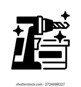 Bohrmaschinenlinien-Symbol, Umrisssymbol für Bauarbeiten, Industriebohren, Werkstattwerkzeug, Handgerät und Bohrlochperforation. Vektorsymbol.