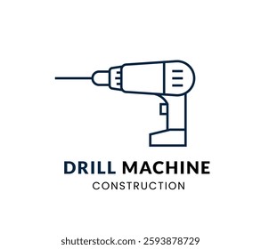 Drill Machine line Icon Set . Construction Item . Vector Illustration