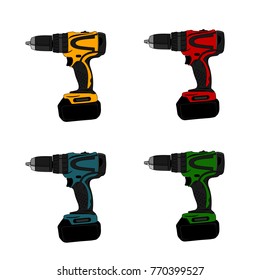 drill machine vector hand electric plastic object screwdriver color