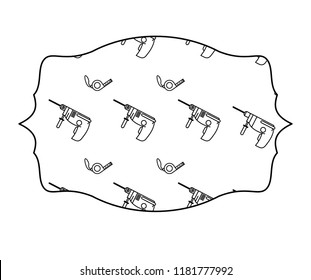 Drill and measure tape label frame in black and white
