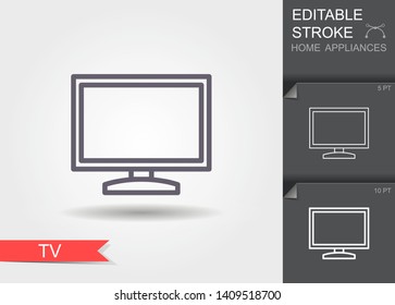 Drill. Outline icon with editable stroke. Linear symbol of the home appliances with shadow